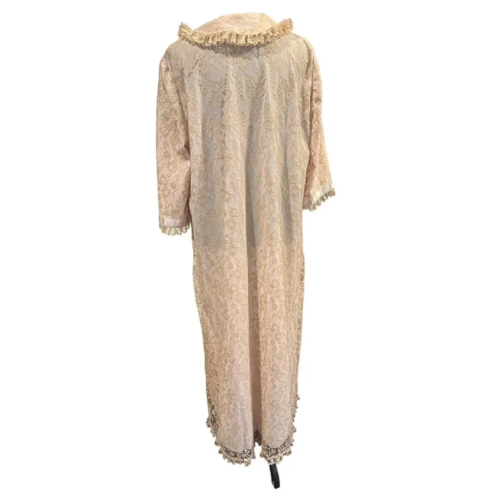 Odette Barsa Pink Lace Sheer Peignoir Maxi Robe Coquette Regency